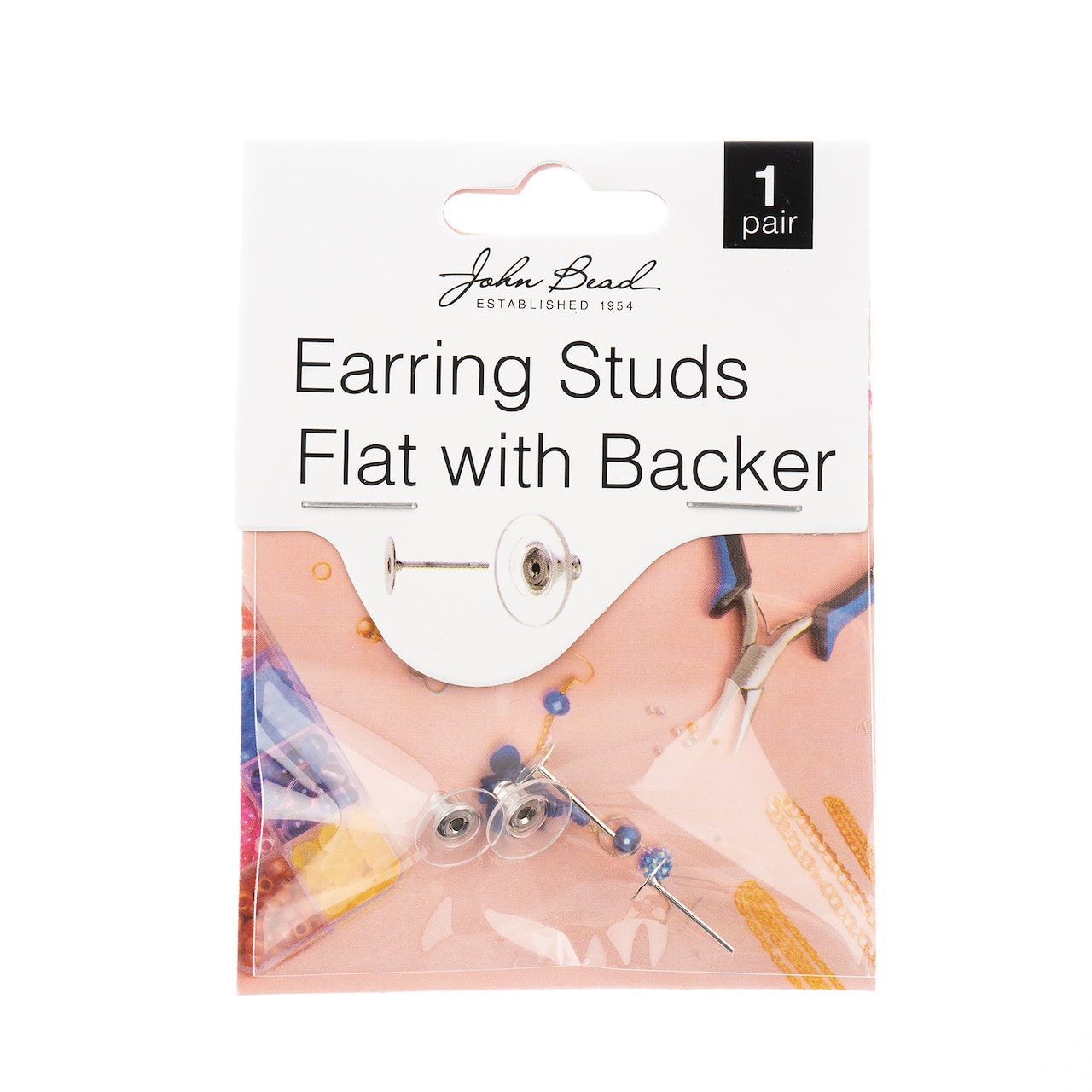 John Bead Must Have Findings 12mm Earring Studs Flat with Barrel Clutch